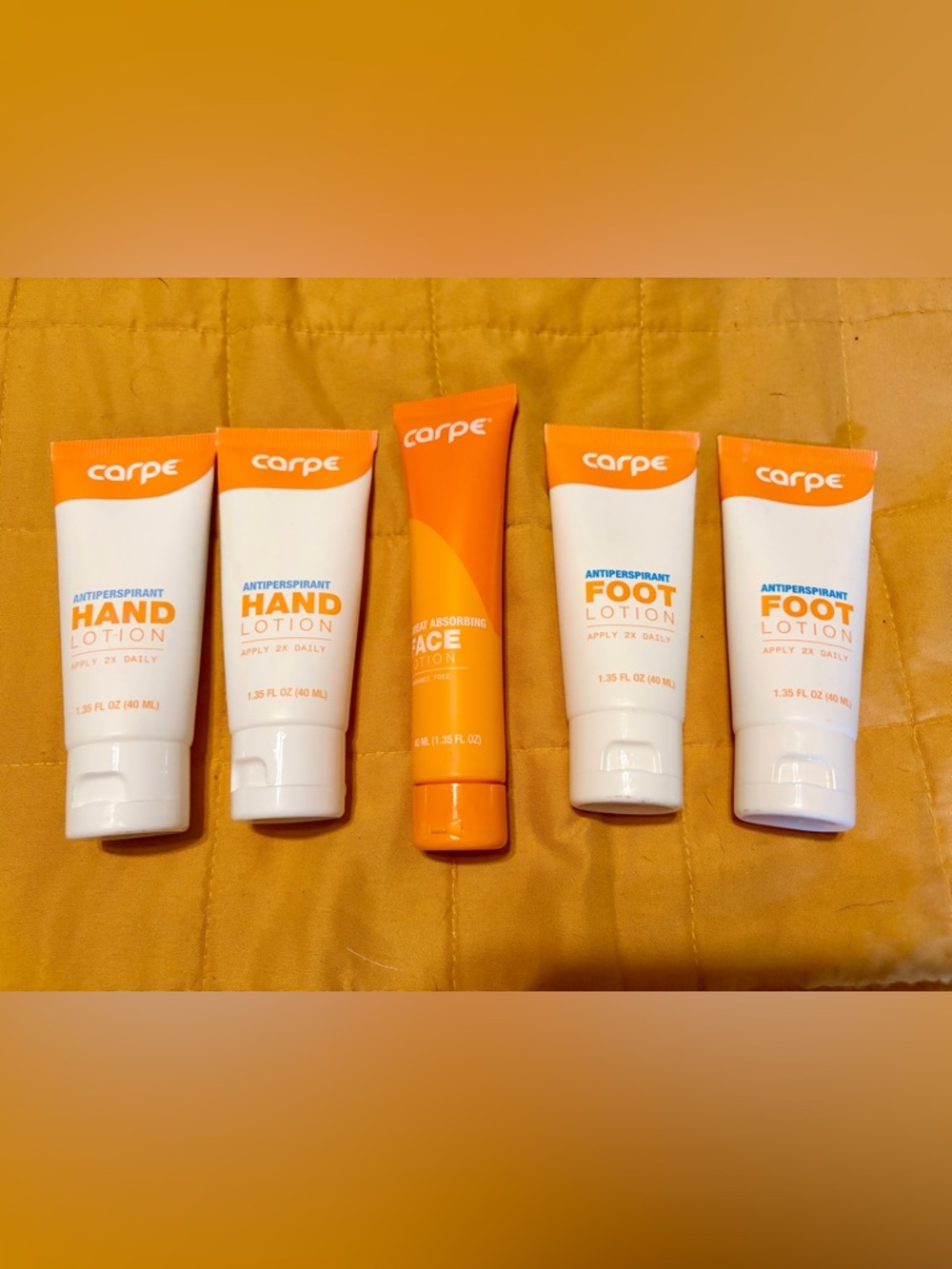 5 ct NEW Carpe Sweat Absorbing Lotions- Hands, Face & Feet (Current Retail $115)